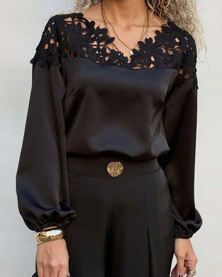 Utskjært Ensfarget Langermet Bluse Med Innsats