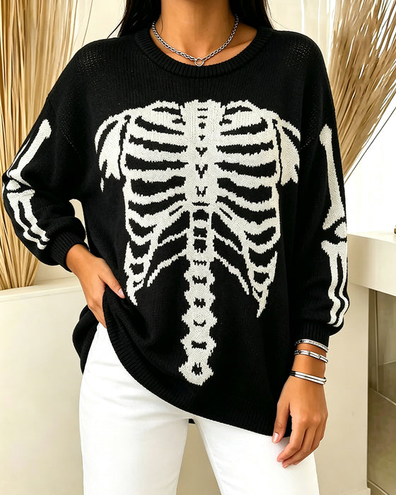 Pullover Rund Hals Lang Erme Trykket