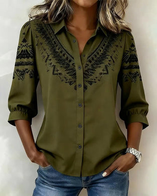 Skjorte Vintage Print Casual Krage