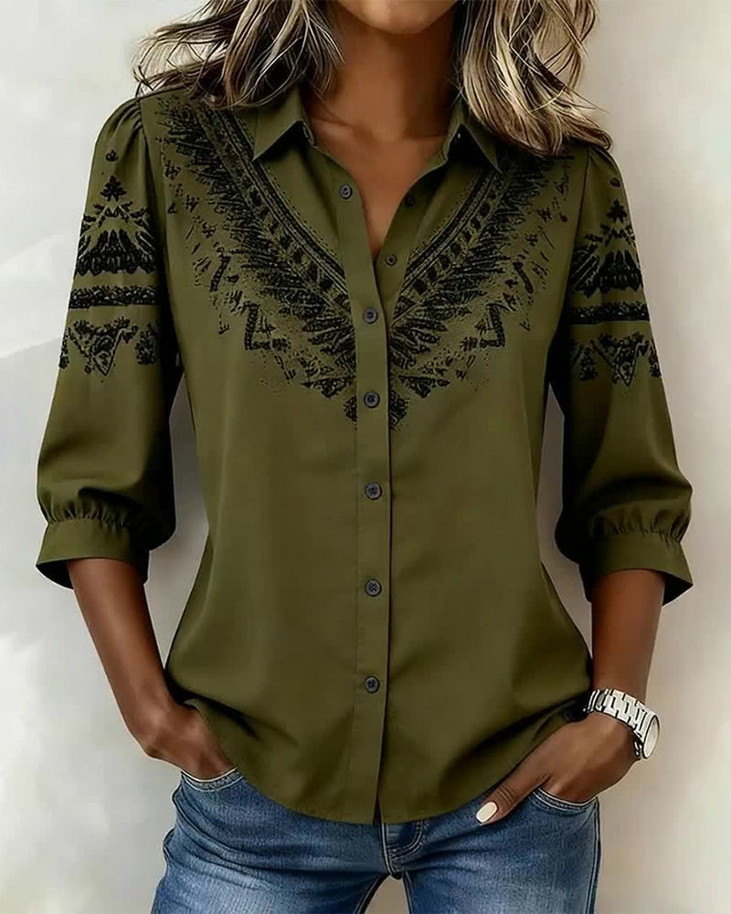 Skjorte Vintage Print Casual Krage