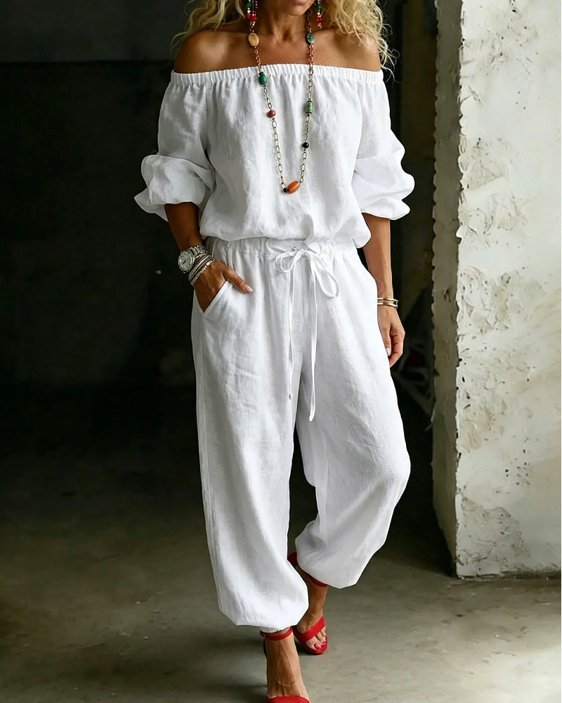 Jumpsuit Off-Shoulder Knyt Midje Innsnørt Midje