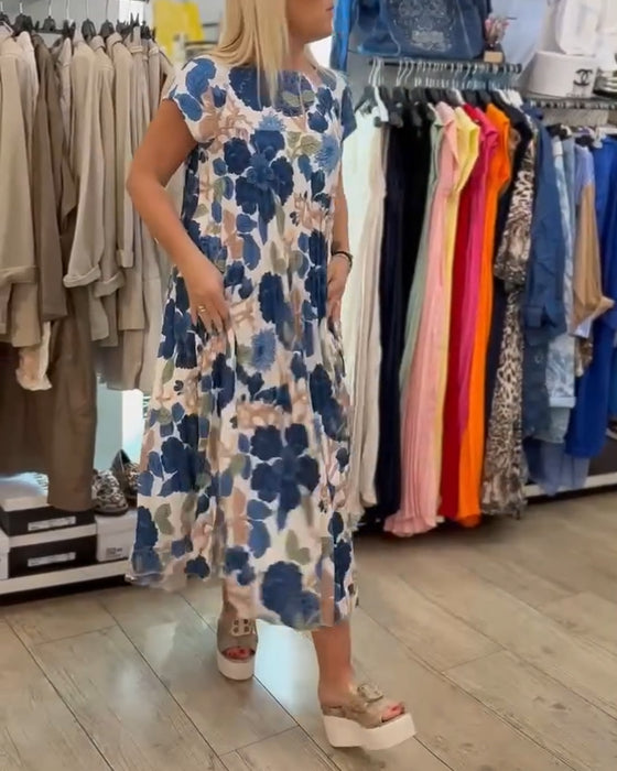 Kjole Rundhals Blomstertrykk Elegant