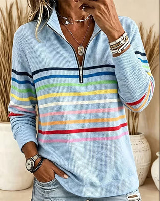 Sweatshirt Ståkrage Glidelås Stripet