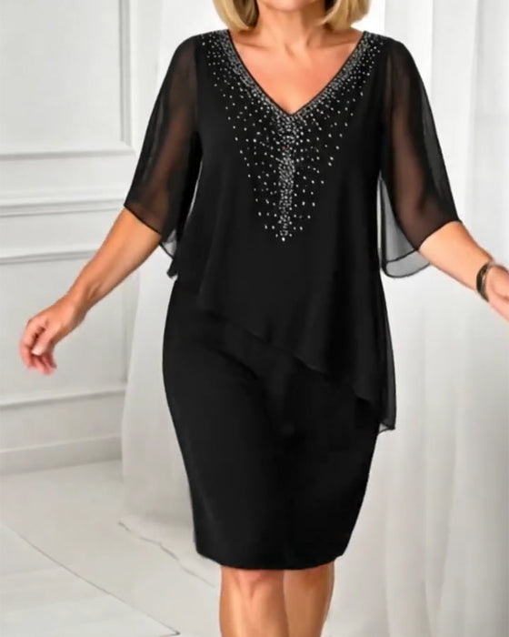 Kjole Avslappet V-Hals Rhinestone