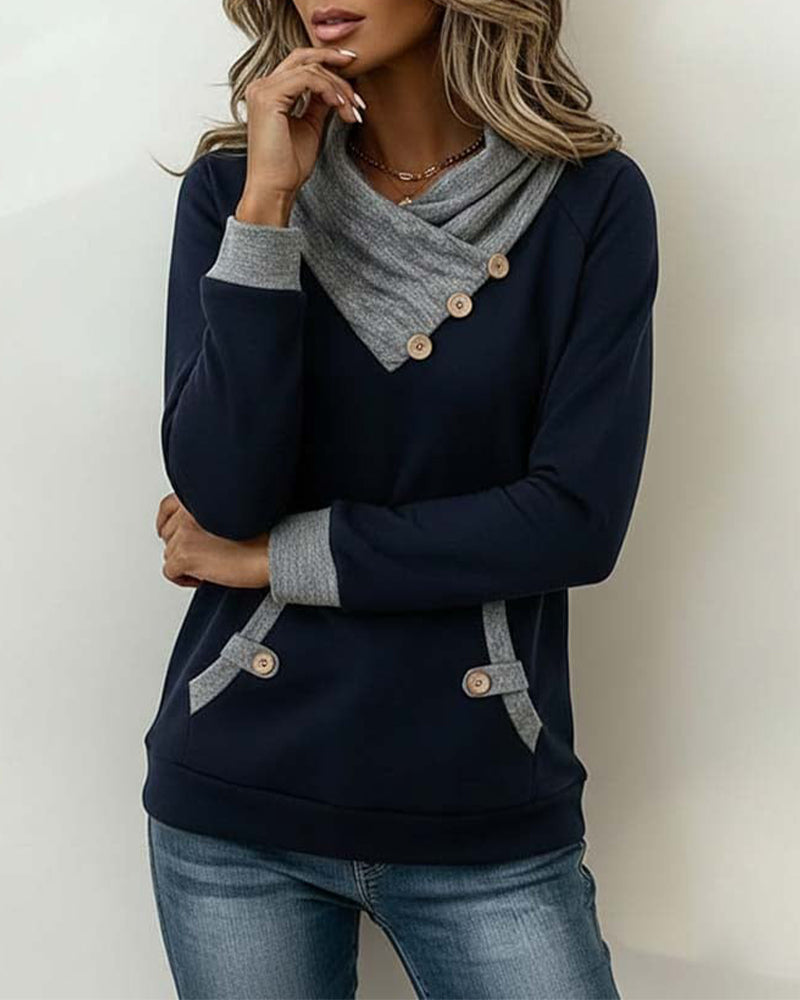 Fargeblokkert Topp Med Skrå Krage