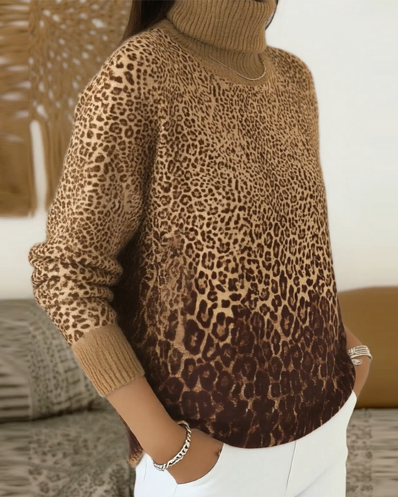 Genser Leopardprint Casual Høy Hals