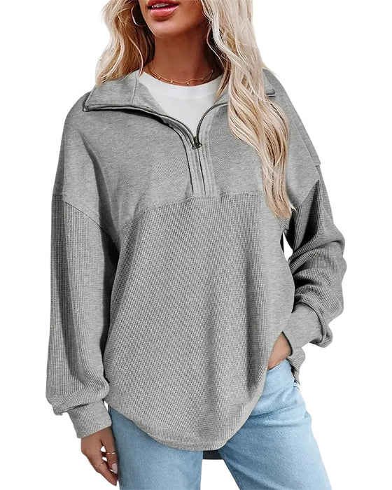 Sweatshirt Halv Glidelås Vaffel Patchwork