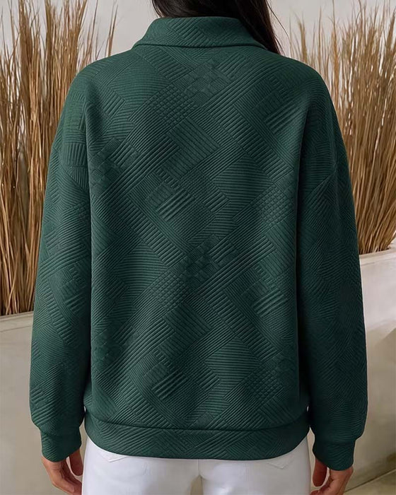 Sweatshirt Ensfarget Halv Glidelås Jakkeslagkrage