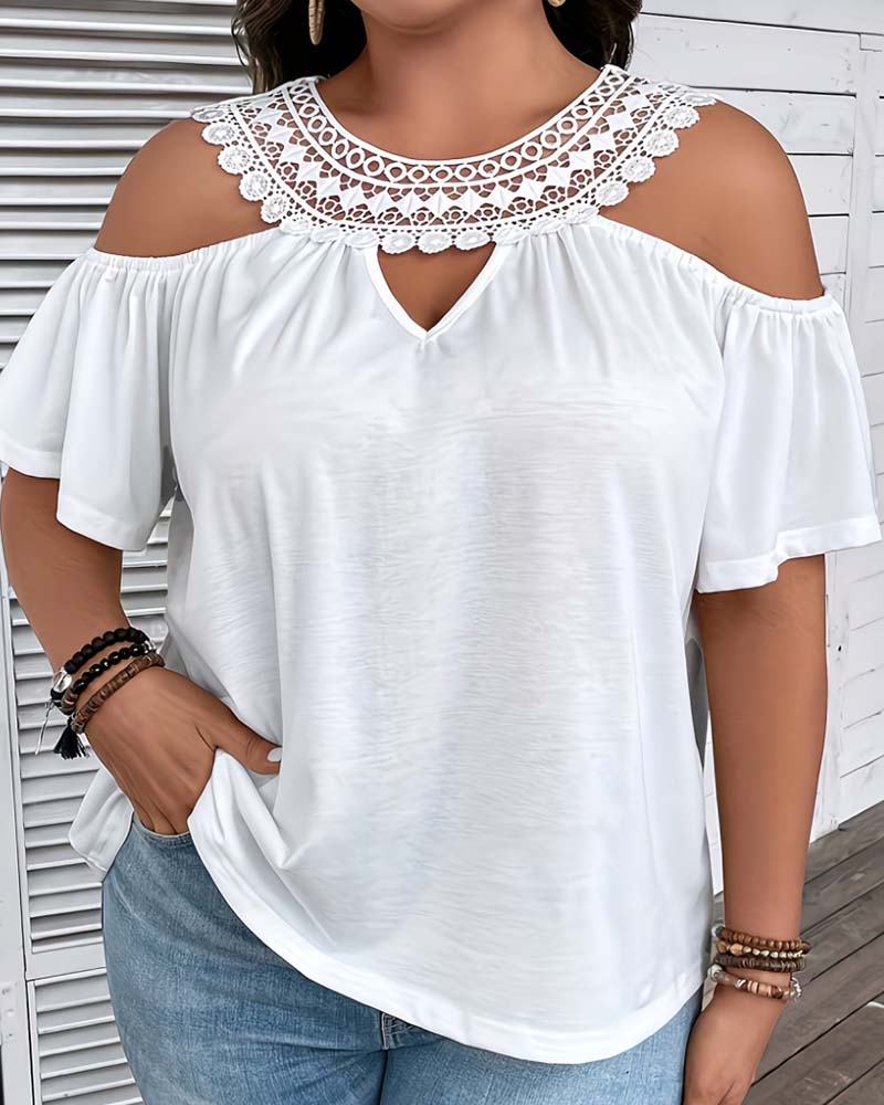 Bluse Cold Shoulder Ruffede Ermer