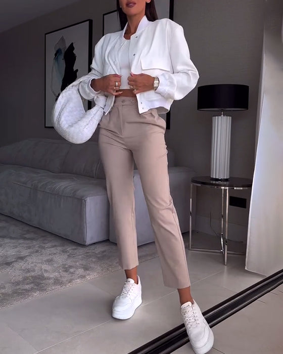 Ensfarget casual dressbukse med lomme