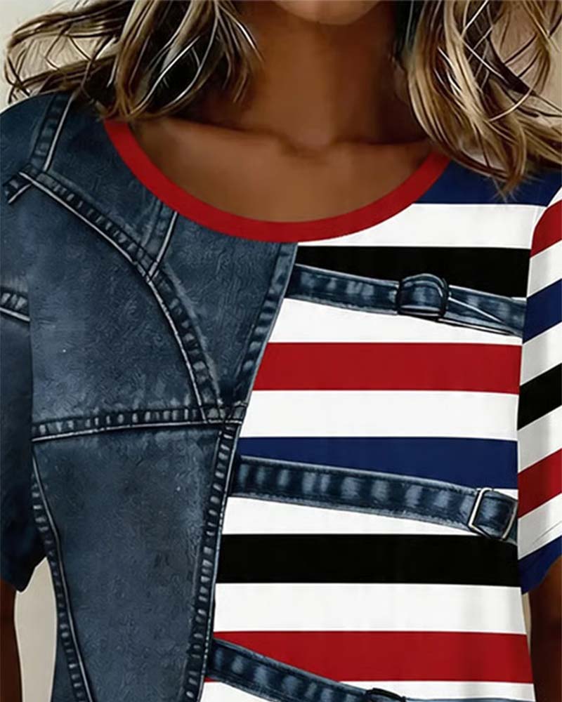 T-Skjorte Stripe Lappeteppe Trykk