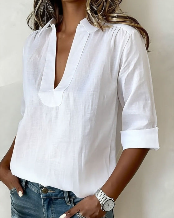 Bluse Med Krage I Bomull-Lin