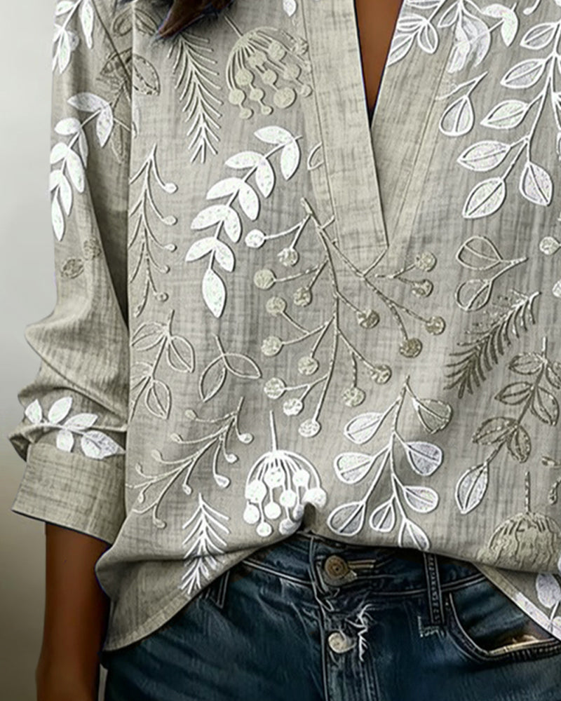 Bluse Med Blomstermønster Og Ståkrage