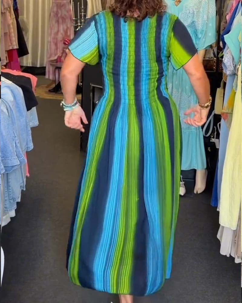 Kjole Vertikal Stripe V-Hals Fargerik