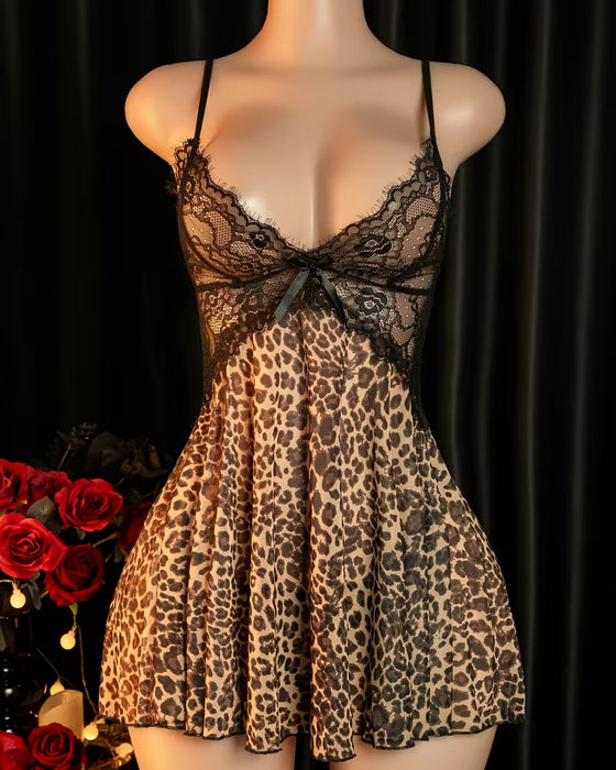 Lingerie Stroppet Prikket Leopard Trykk