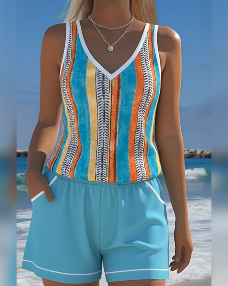 Tankini Badedrakt V-Hals Trykt