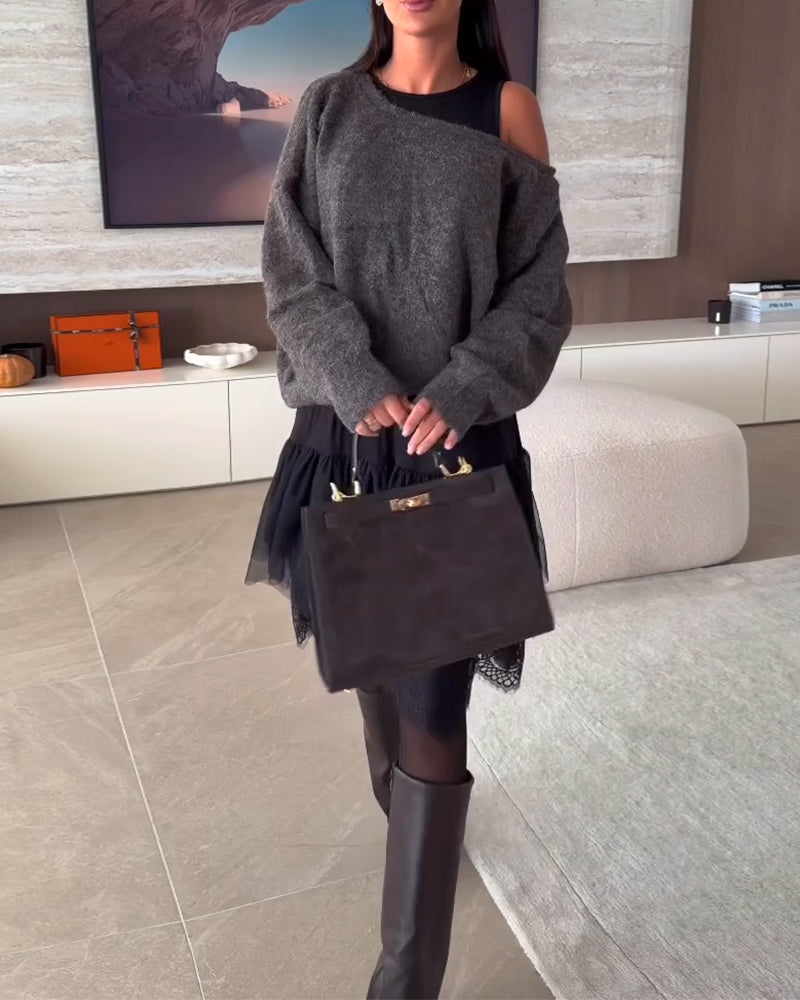 Avskåret Løstsittende Genser & Kniplingskant Kjole