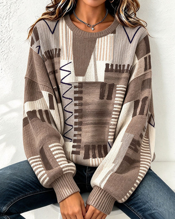 Sweatshirt Rund Hals Rutete Fargeblokk