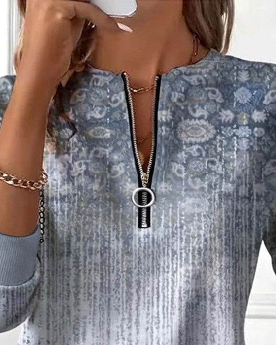 Genser Med Lås Detalj, Retro Trykk Design Och Casual Stemning