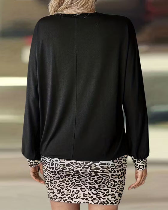 Kjole Runde Leopard Patchwork Lang Erme