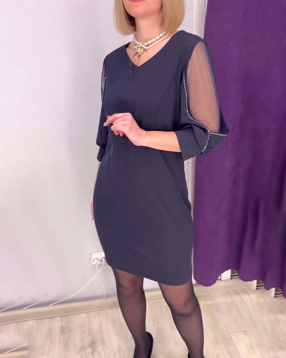 Kjole Halværmet V-hals Rhinestone Sømsøm