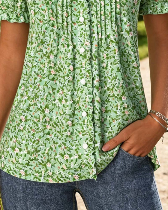 Bluse V-Hals Blomstret Trykk