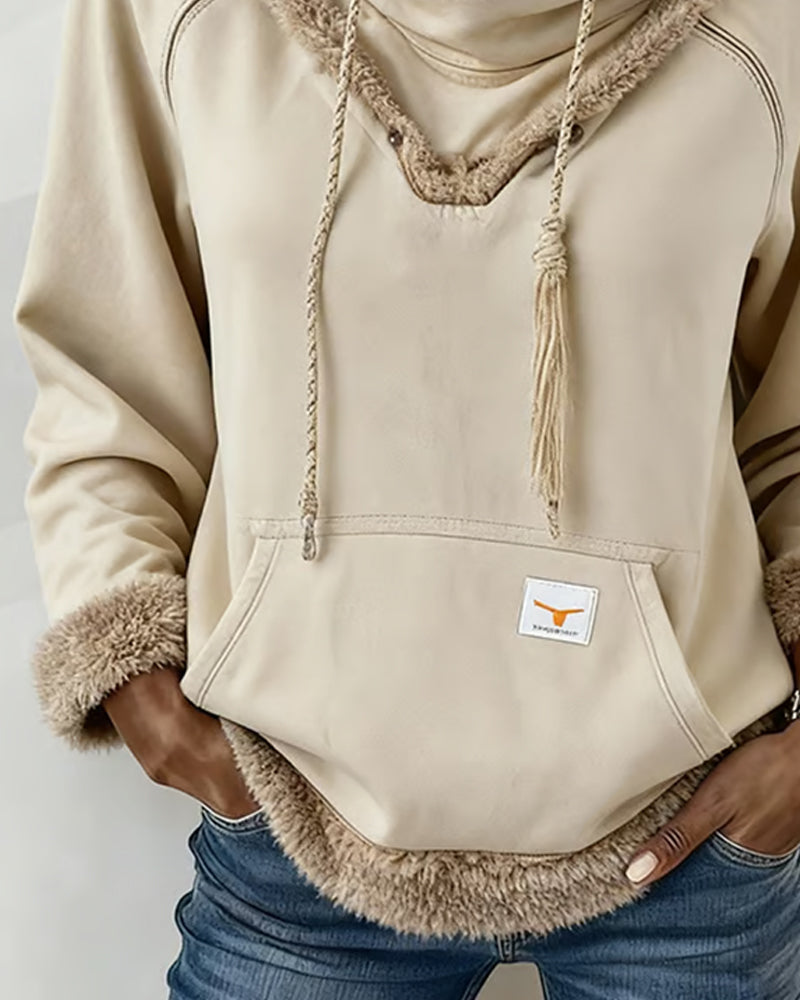 Langermet Genser Med Lappetæktsdetaljer Og Lomme