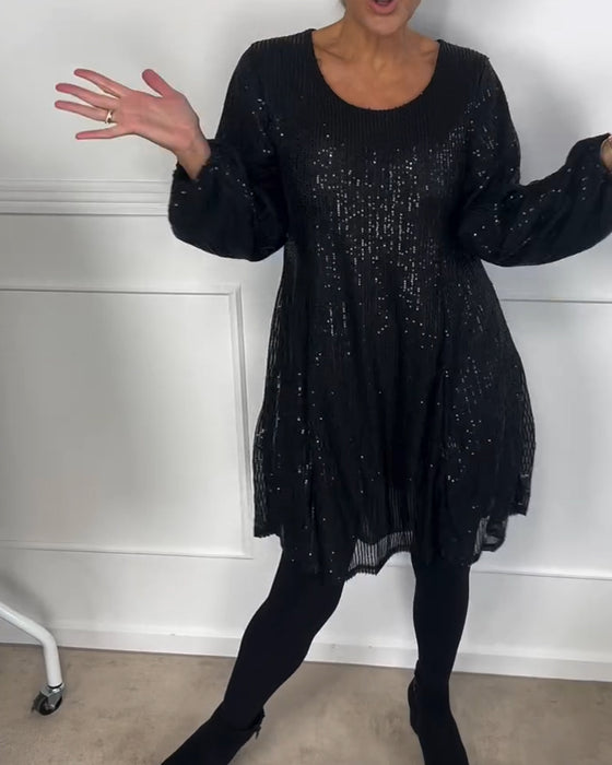 Kjole elegant lanterne ermet paljett a-linje