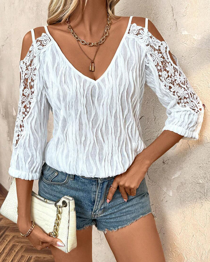 Bluse Blonde Off-Skulder Rynket Teksturert