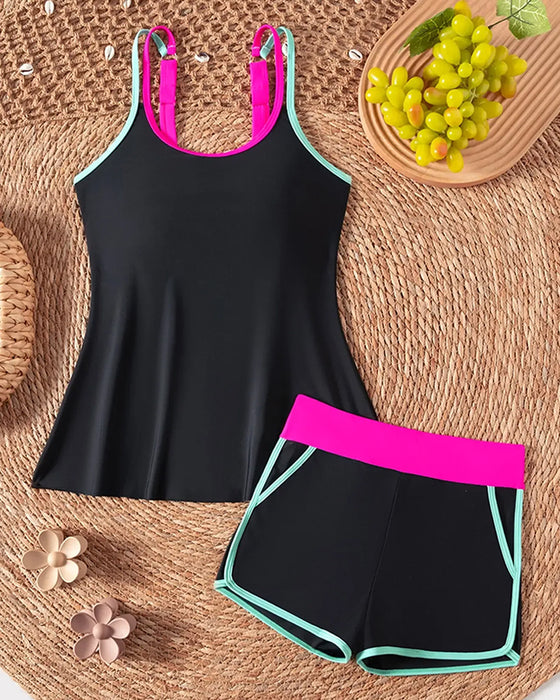 Tankini Fargekontrast U Hals Halter