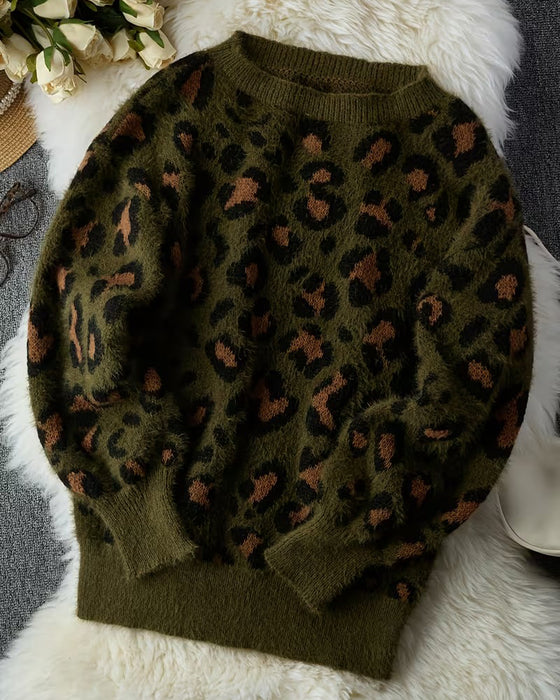 Genser Off-Shoulder Leopardskrekk Langermet
