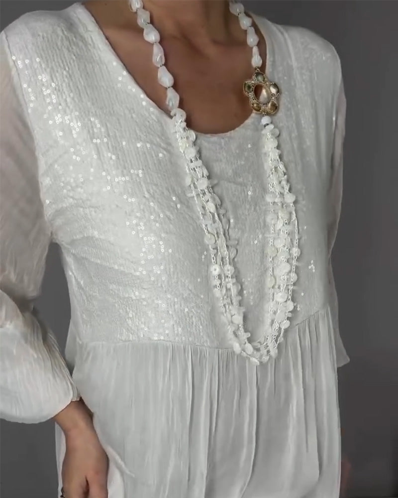 Kjole Chiffon Paljett Patchwork Lang