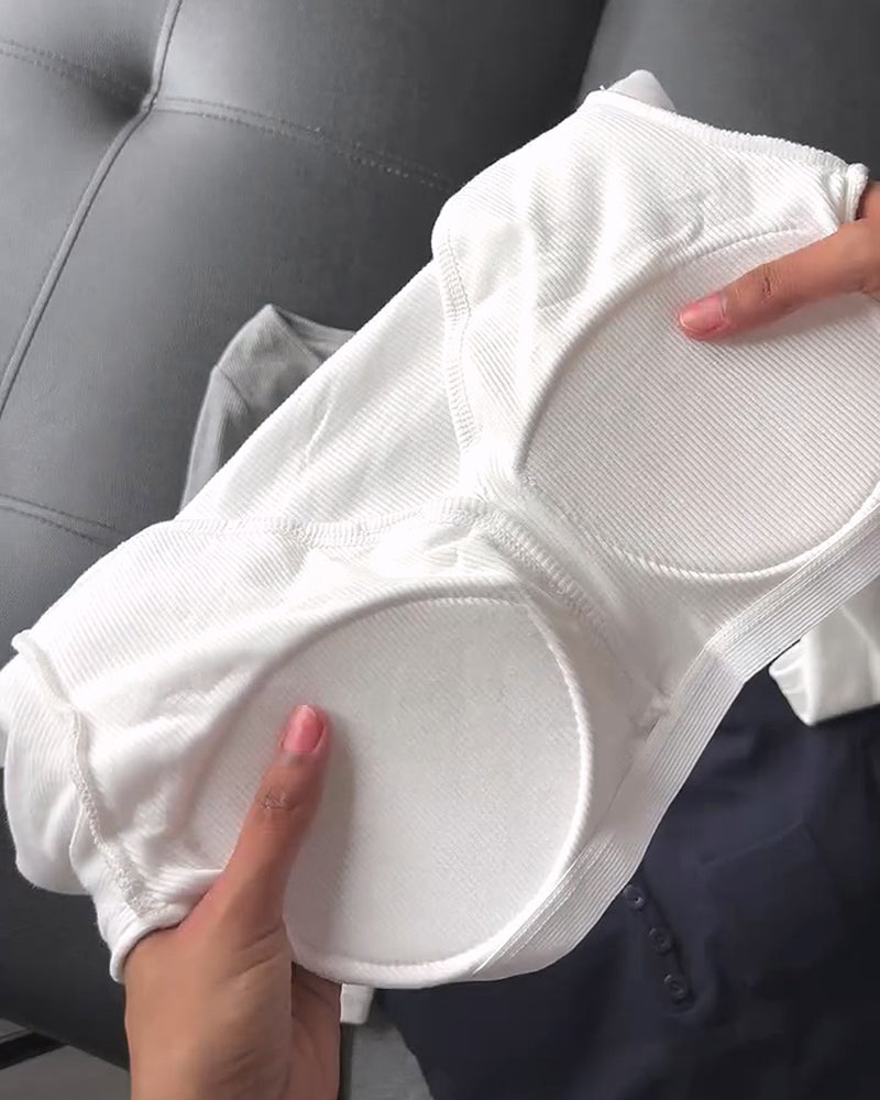Topp Ribbet Henley Lomme Langermet