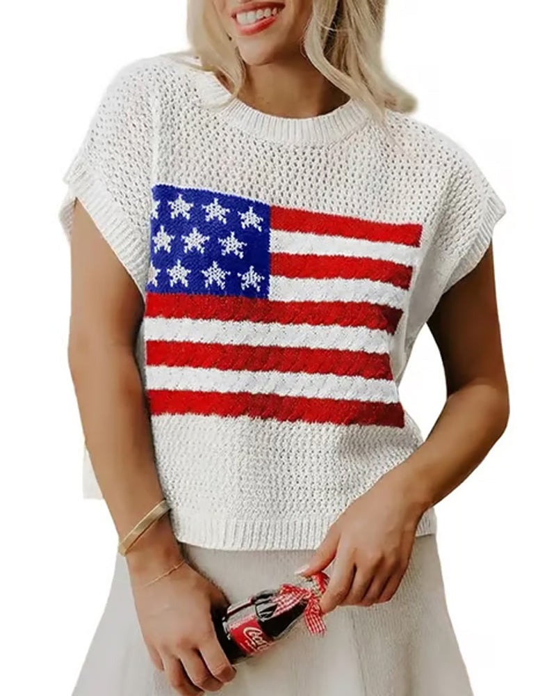Pullover Flagg Mønster Crewneck