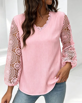 Bluse V-Hals Lanterne Erme Casual