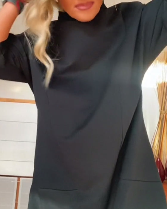 Ensfarget løs fritidskjole med høy krage