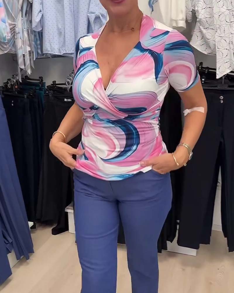 T-Skjorte Kors Dyp V Trykt