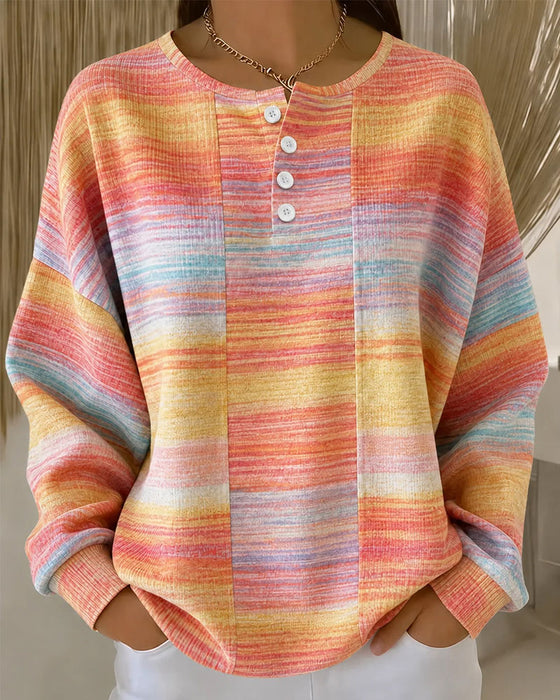 Sweatshirt Rundhalset Knapp Ombre