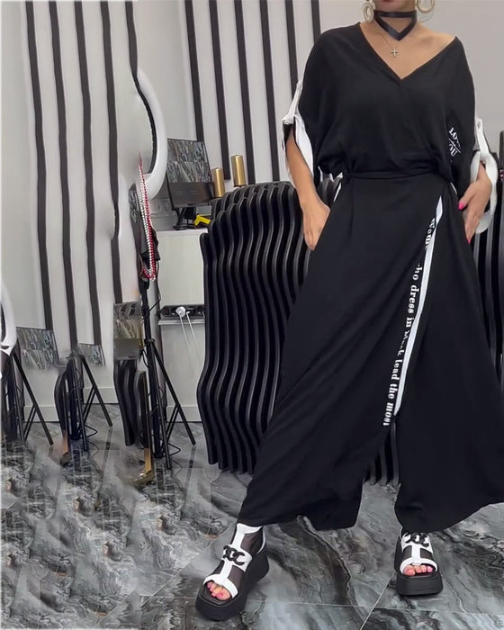 Dress V-Hals Uregelmessig Løse Bukser