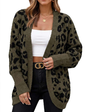 Cardigan Løs Leopardmønster Langermet