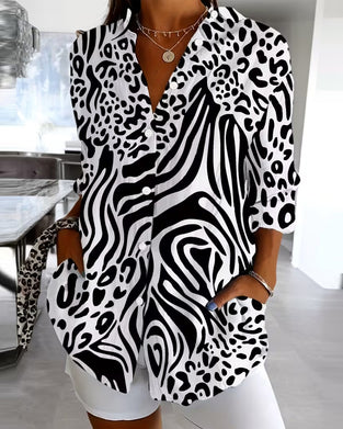 Skjorte Leopardtrykk Og Sebra Lappeteknikk