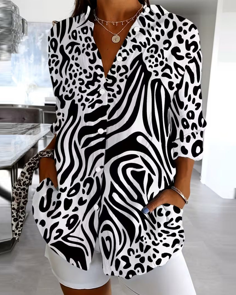 Skjorte Leopardtrykk Og Sebra Lappeteknikk