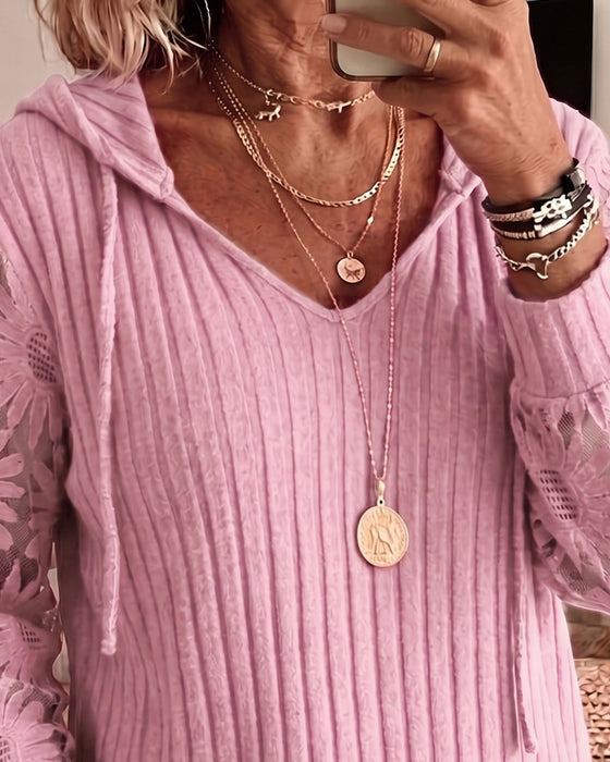 Bluse Hetto V-Hals Blonder Patchwork Ribbet