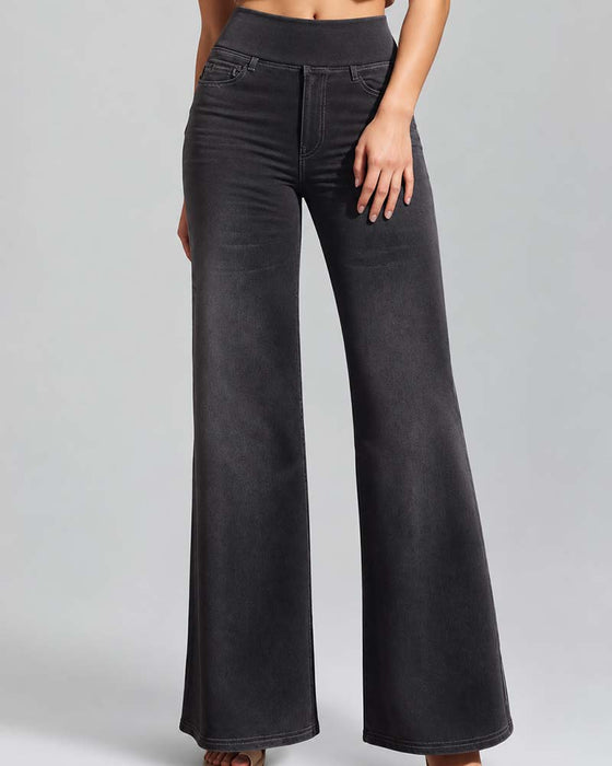 Bukser Elastisk Midje Denim Brede Ben