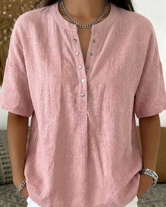 Bluse Solid Farge Casual Kort Erme