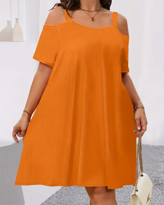 Kjole Ensfarget Off-Shoulder A-Linje