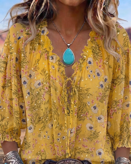 Bluse Casual Blomstret Knyting