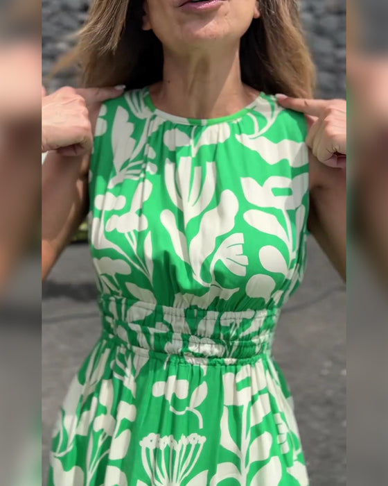 Kjole Ermløs Lang Midje Trykt