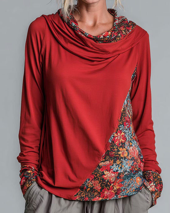Topp Slouchy Drape Hals Patchwork Lang Erme