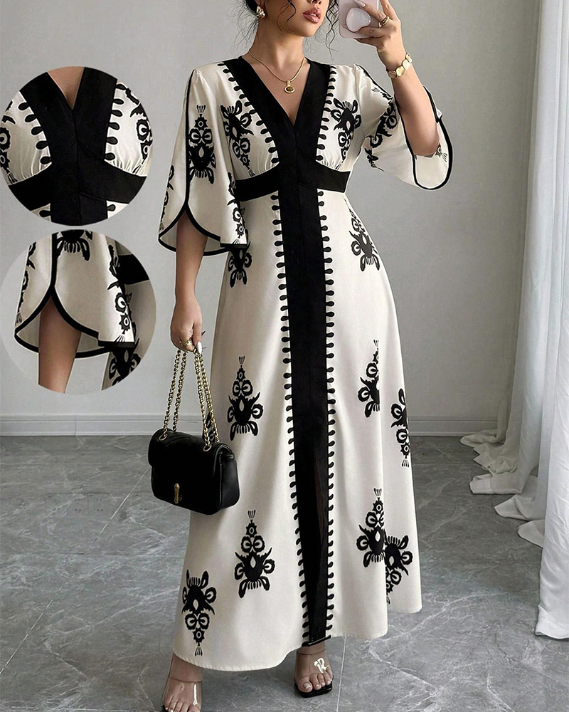 Maxikjole Bohemsk Print V-Hals